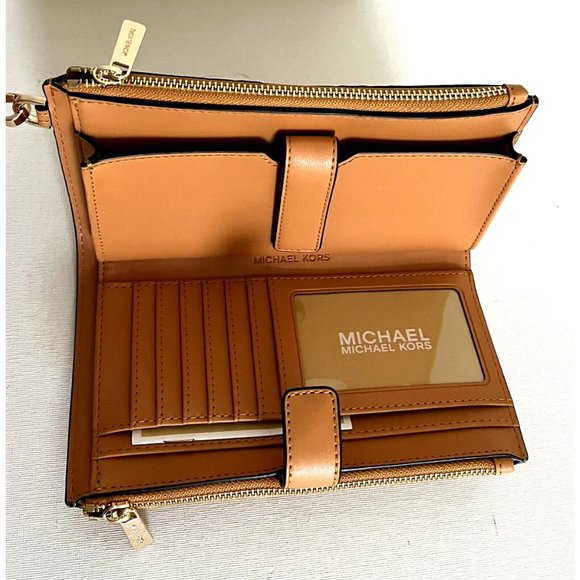 New Michael Kors Jet Set Travel Double Zip Wristlet Wallet Leather Croc Cider - Picture 2 of 4